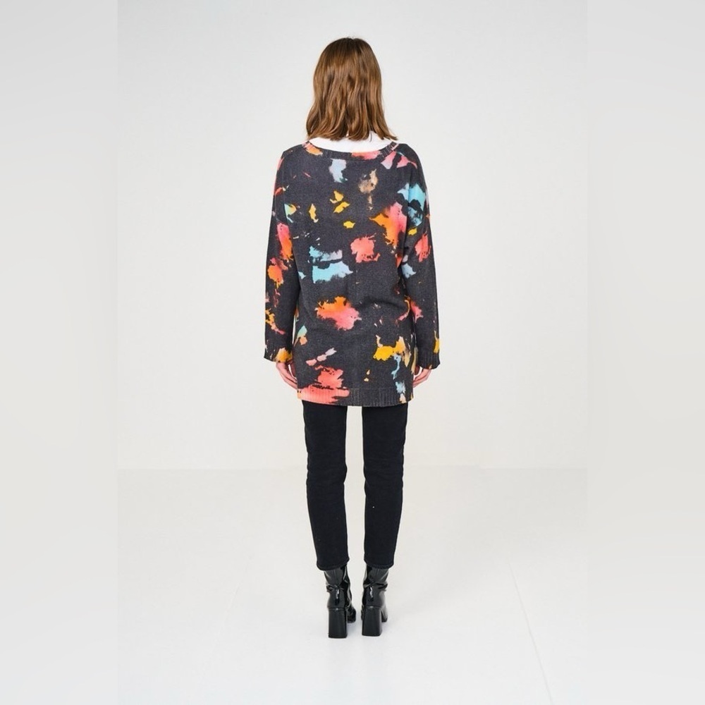 Brodie 100% Cashmere Paint Splatter Cardigan Abstract Print spring light layer - Picture 3 of 8